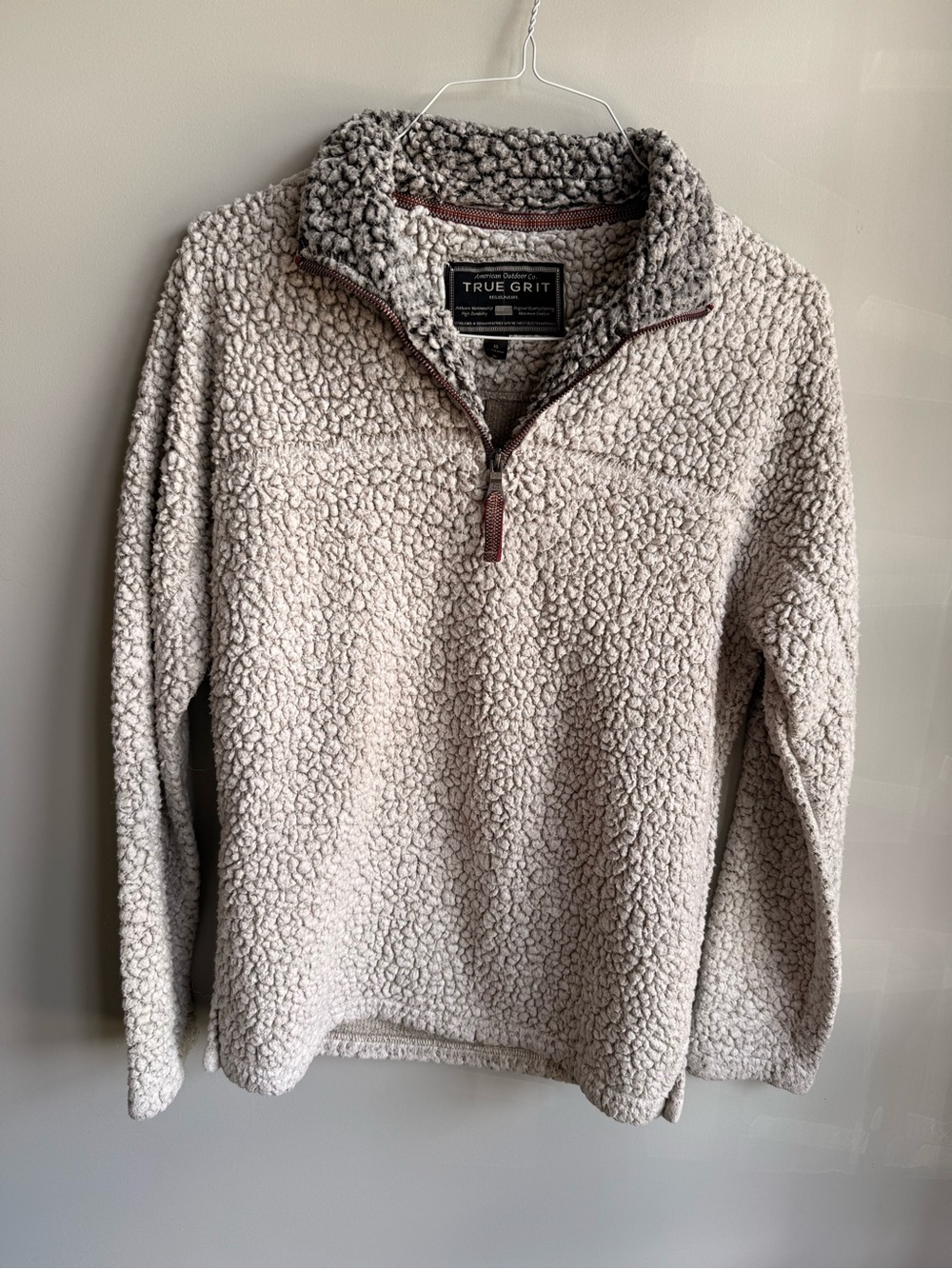 True Grit original frosty tipped pullover 1/2 zip. Size xs. Cream and tan